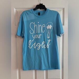 SHINE YOUR LIGHT  MED Blue T-Shirt Jesus God Christian Graphic Print 
Size:med